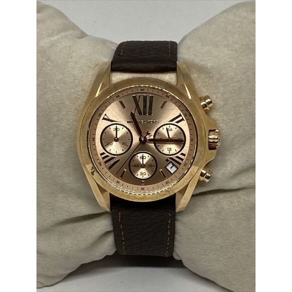 Michael Kors Bradshaw MK5799 Women's Brown Leather Analog Rose Dial Watch VK457 - Picture 1 of 12